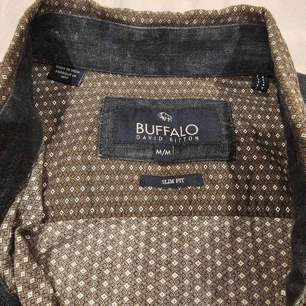 Buffalo David Bitton Slim Fit Mens Shirt M/M Brown Patterned Long Sleeve Cotton - Picture 2 of 9